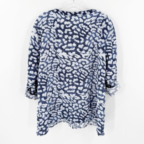 JM Collection Blue Leopard Linen Blend Button Up Blouse Women's Size XL - Picture 2 of 8
